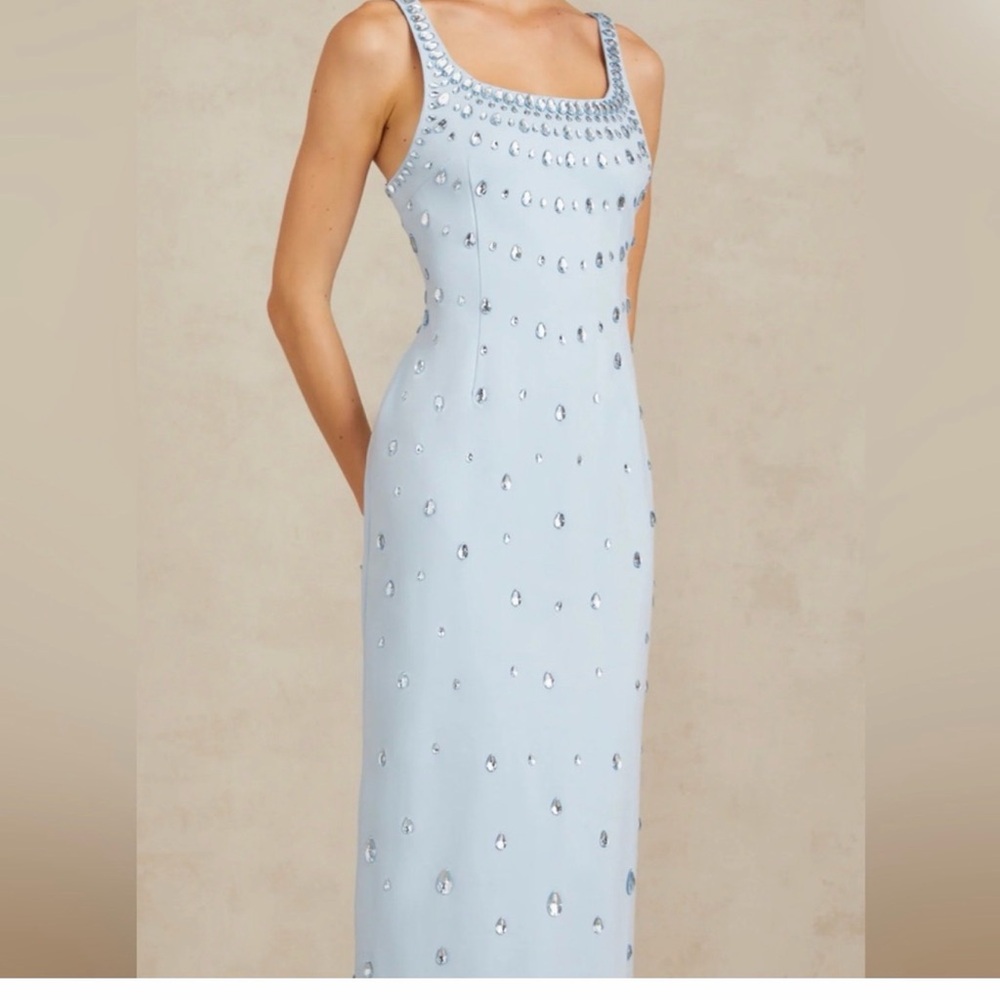 Meshki Powder Blue Jeweled Maxi Dress